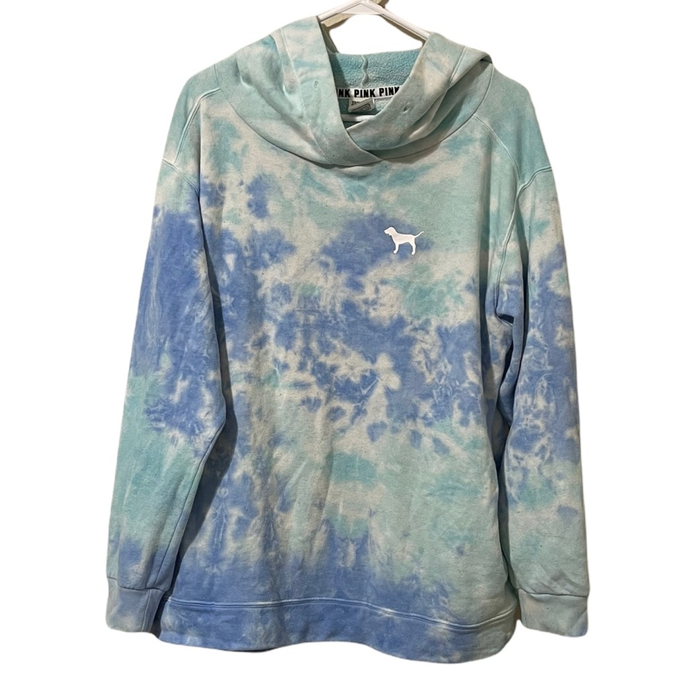 Women’s PINK Blue Tie Dye Hooded Sweatshirt Size Large